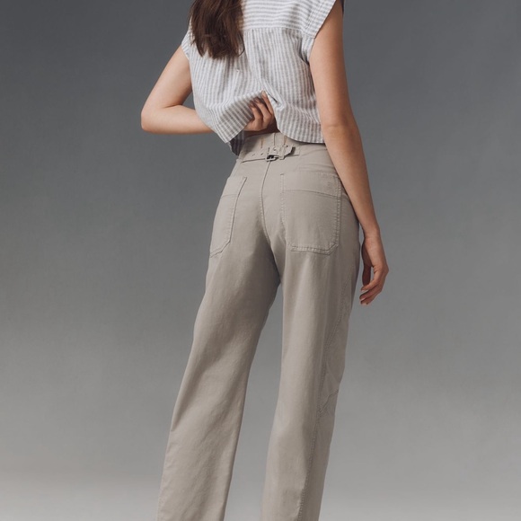 Anthropologie Pilcro Arin Mid Rise Button Front Barrel Linen Blend NWT Sz 32P - Picture 2 of 14